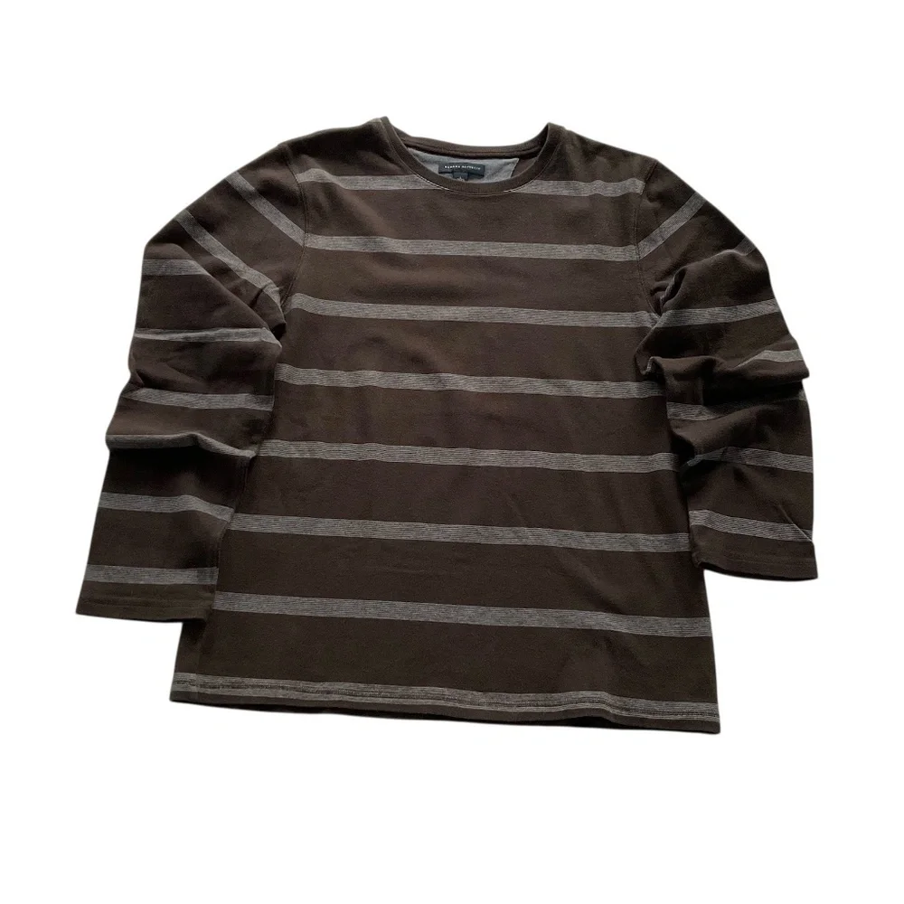 Banana Republic Mens Striped Pullover Sz L Brown Athleisure Crewneck Classic