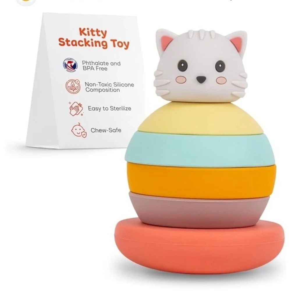 Elbebe Silicone Stackable Animal (Cat) BPA Free 6 Months-4 Years Montessori Toy‎