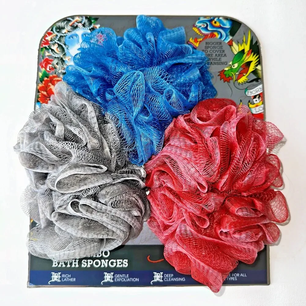 Ed Hardy 3 Piece Jumbo Bath Sponges Shower‎ Loofah Adult New