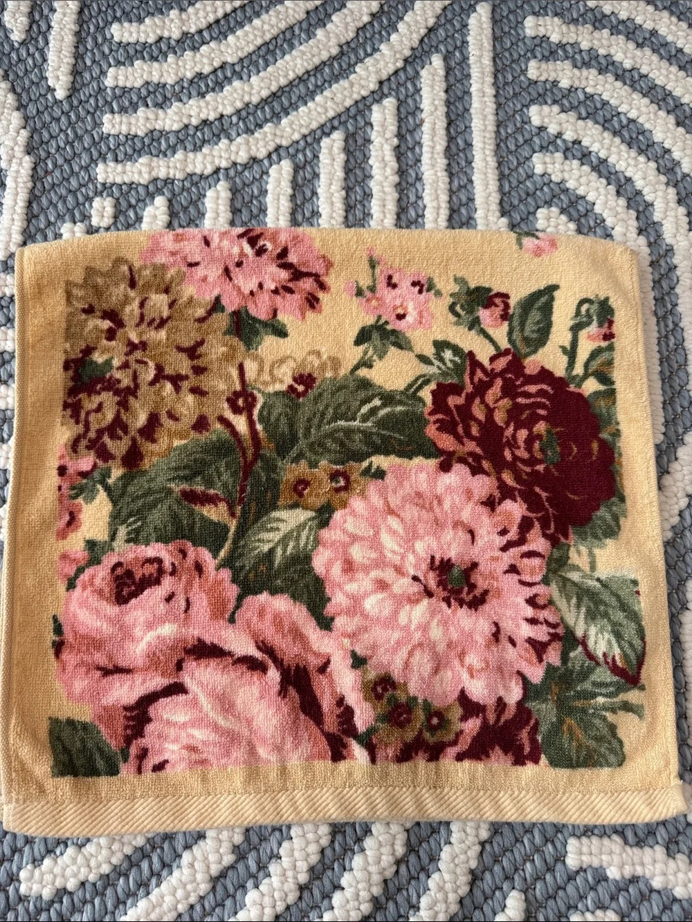 Vintage Ralph Lauren Floral Hand Towel Cottagecore Pink dahlia Garden Textile