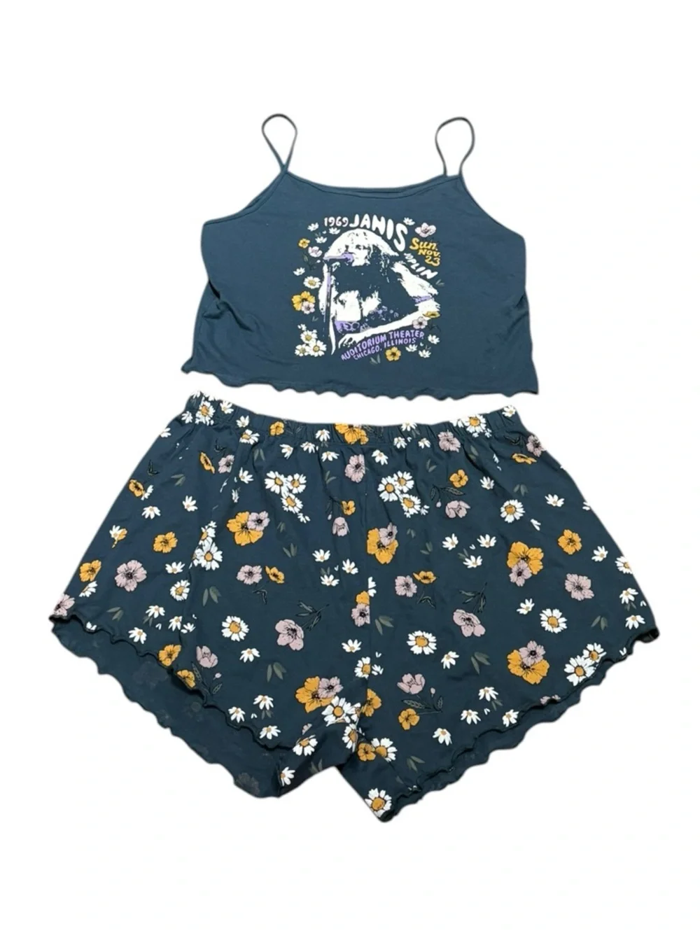 Janis Joplin Navy Floral Two-Piece Sleep Set - Daisy Print, M/L