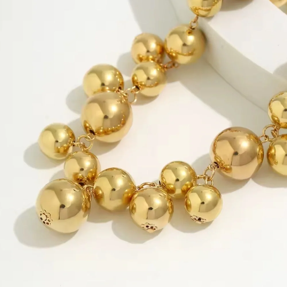 Gold ball. Gold. Gold Beaded Necklace. Adjustable