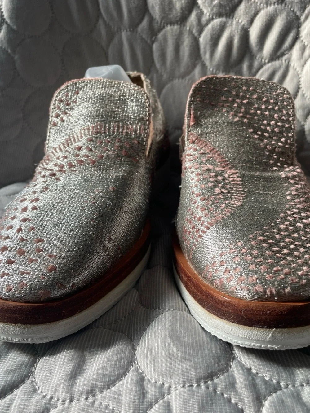 Free People Silver and Pink Metallic Knit Platform Slip-Ons