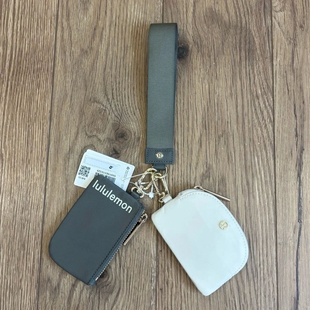 NWT Lululemon Dual Pouch Wristlet In Grey Sage/Light Ivory/Gold