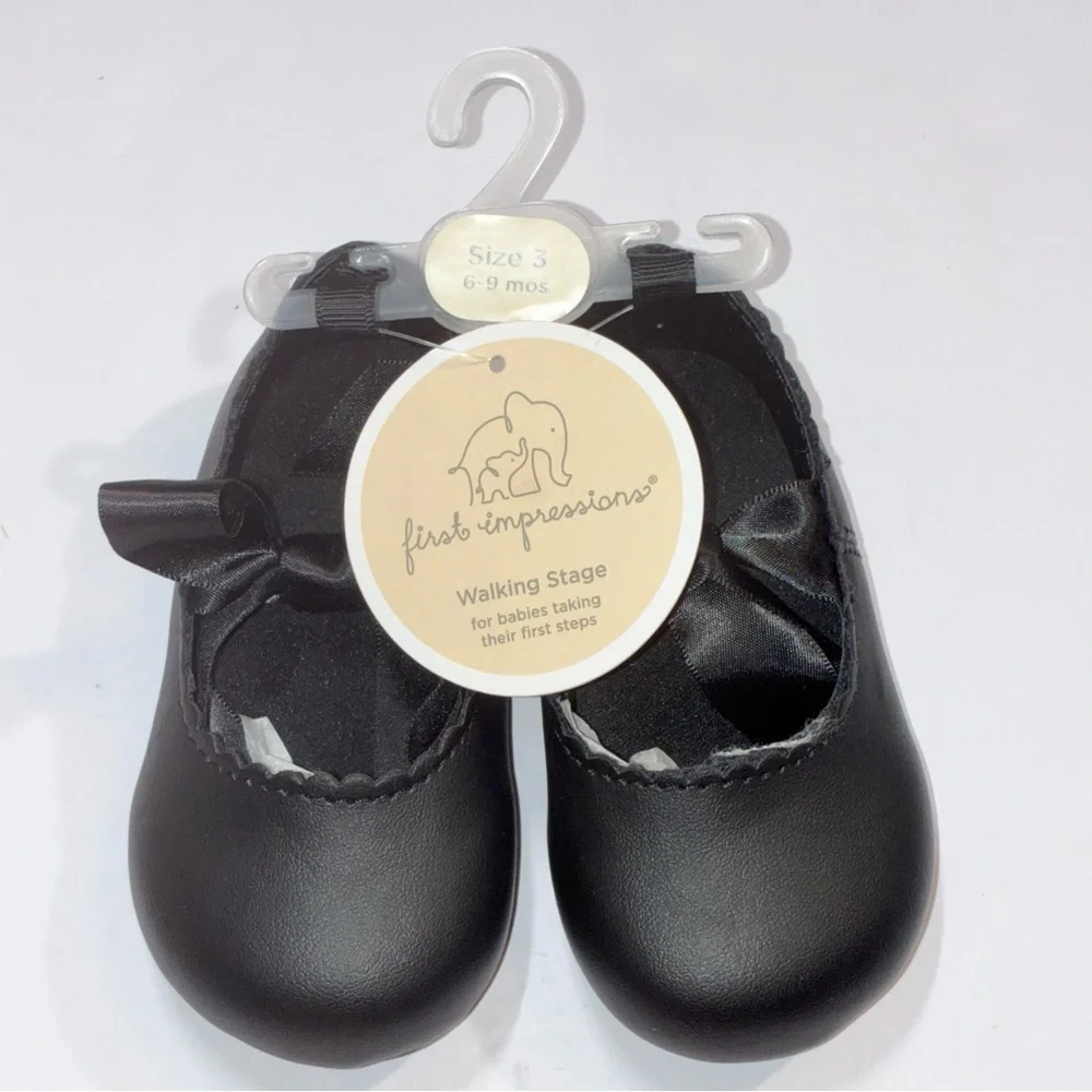 First Impressions Baby Girls 3C (6-9mos) Faux Leather Black Ballet Flats