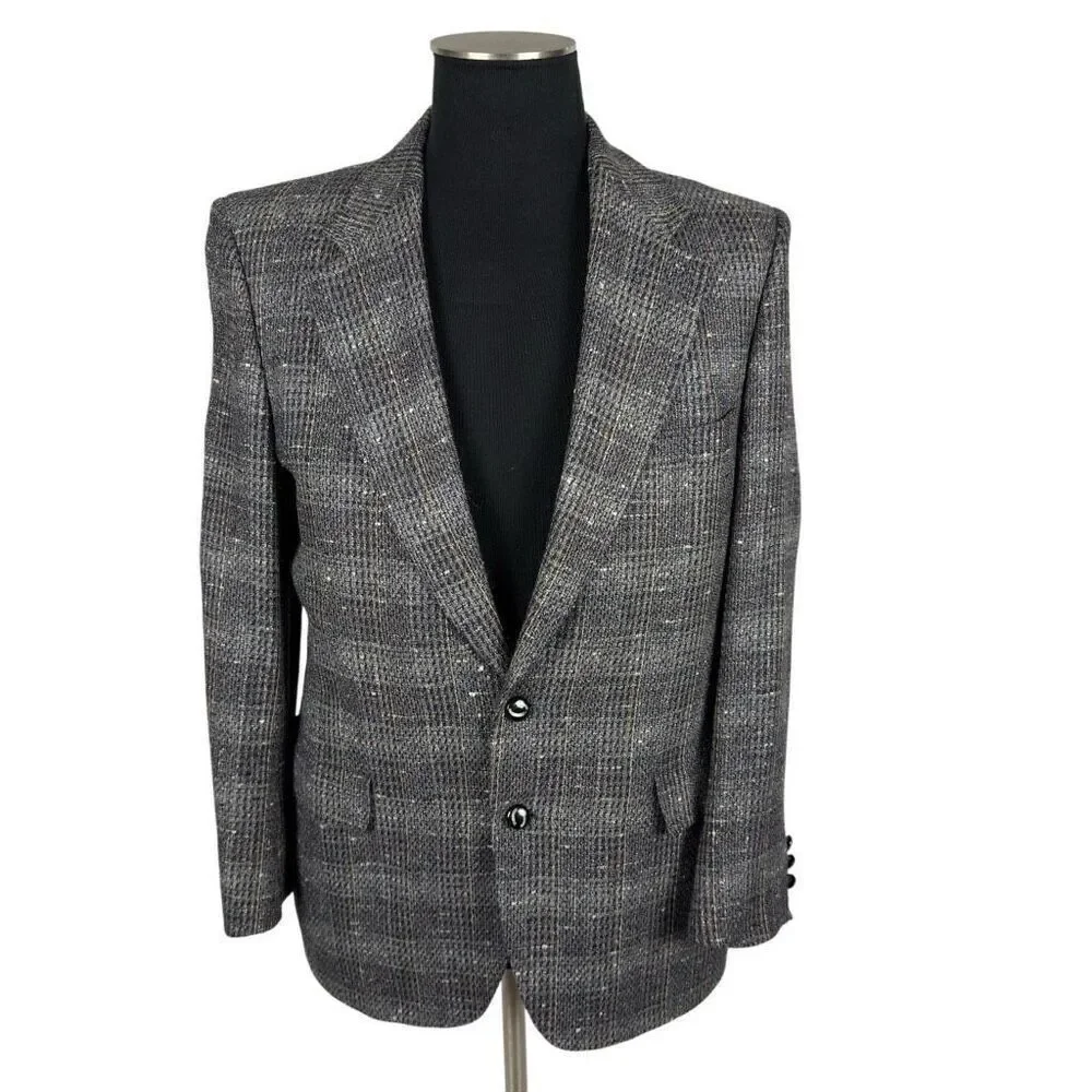Vintage Ratner Beverly Hills Plaid Heathered Silk Sports Coat -‎ Mens XL
