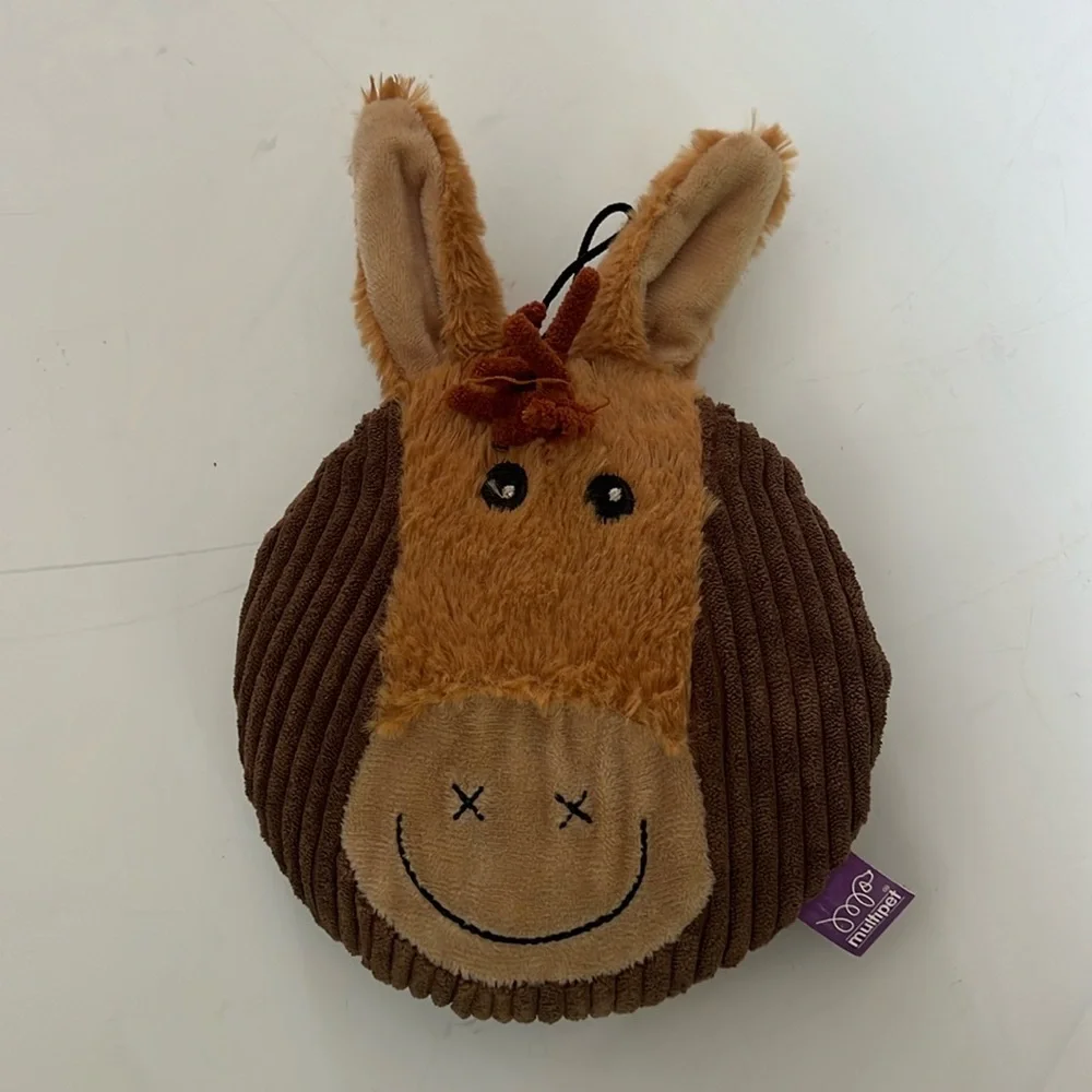 Multi-Pet Brown Corduroy Donkey  Disk Squeaky Dog Toy