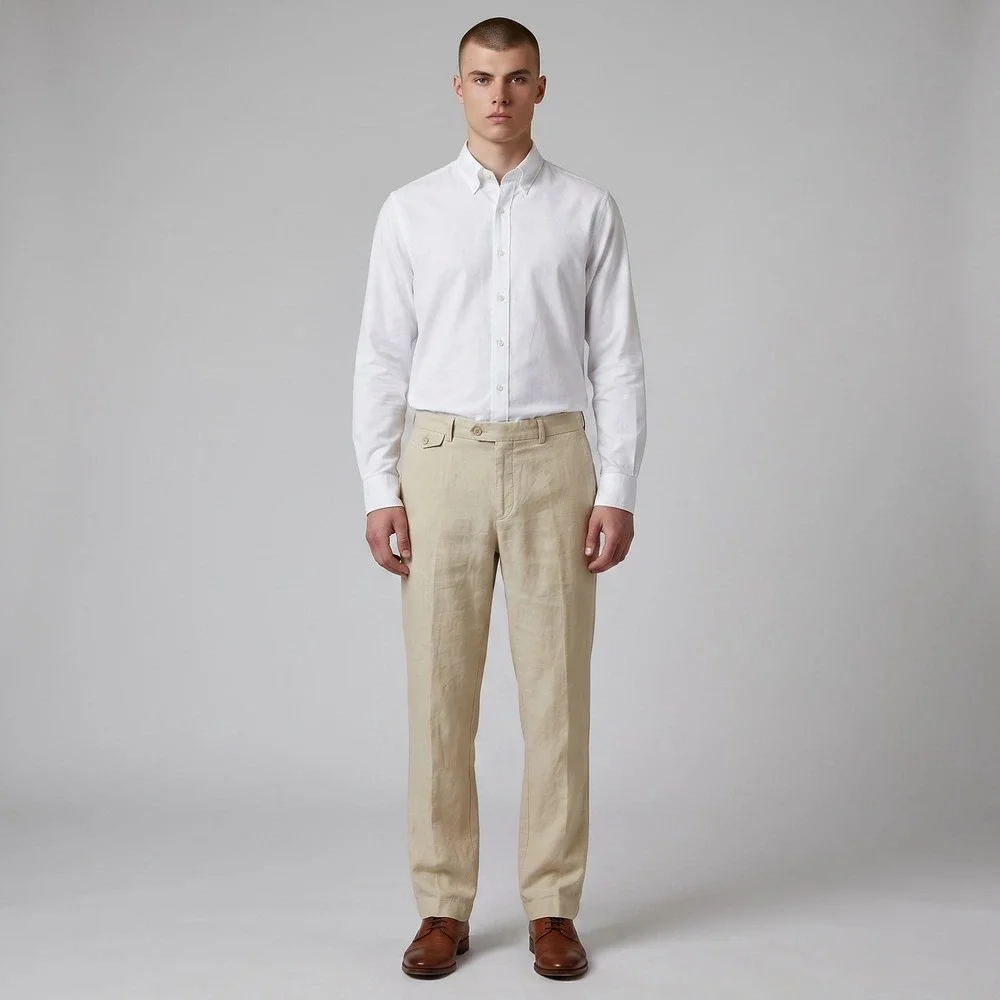 Polo Ralph Lauren Pants Mens 38/29 Beige Straight Linen Blend Trousers Preppy
