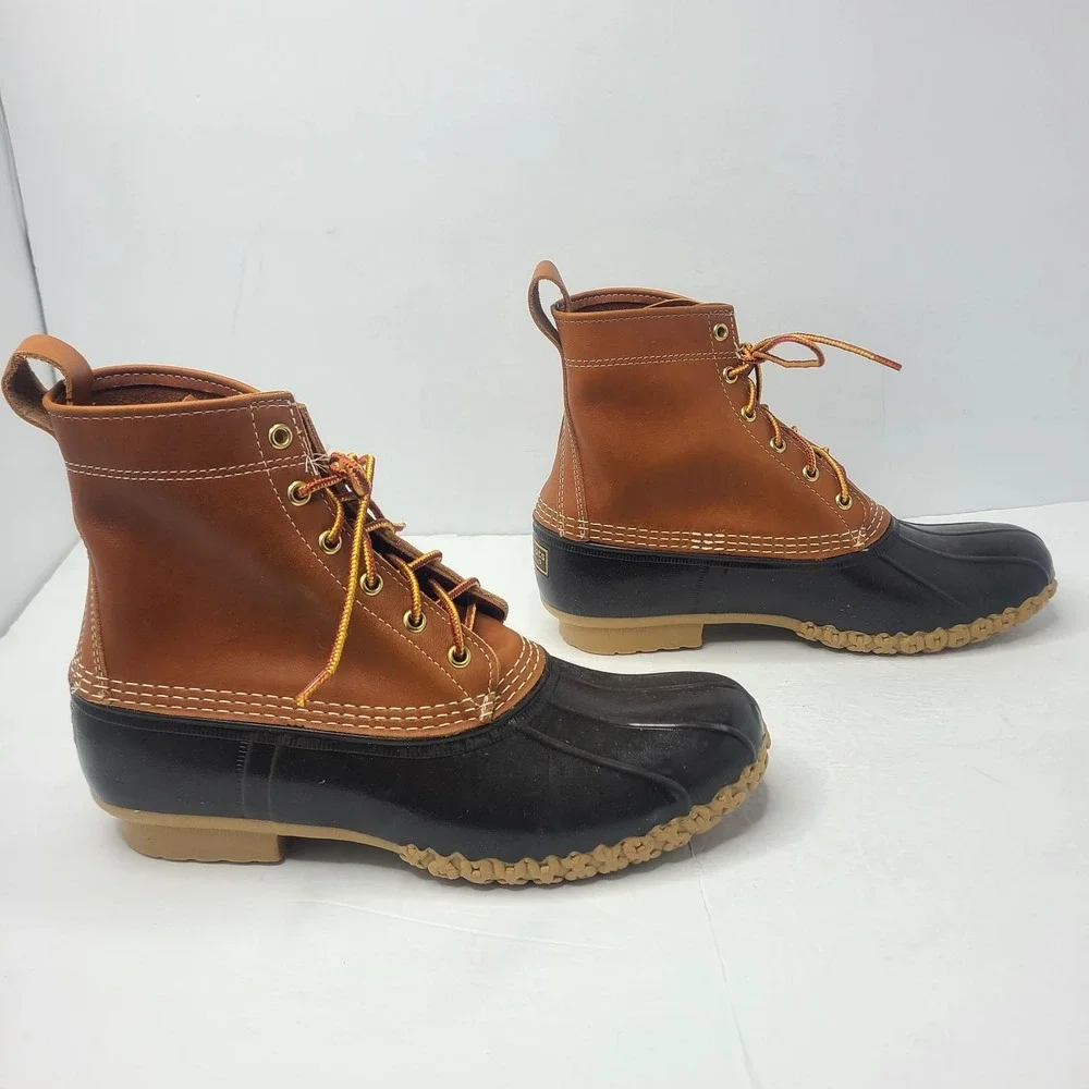 LL Bean Duck Boots Brown 8 Inch Mens Size 9 Made In USA Leather