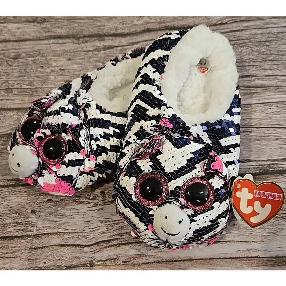TY Fashion Slippers Zoey Zebra NWT Girls Size 1 To 3 (212)