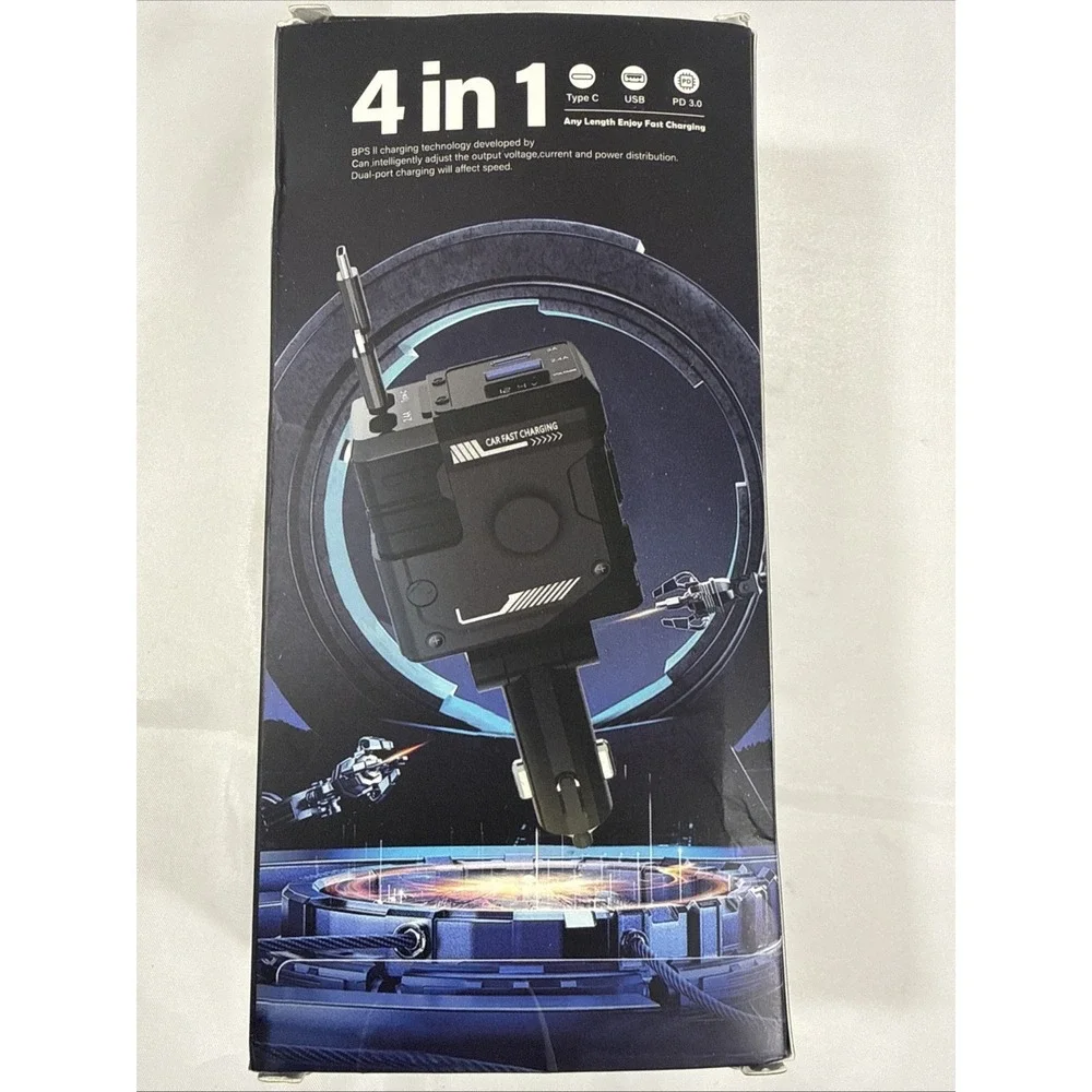 4 in 1 Fast Car‎ Phone Charger 66W, Retractable Cable and USB Car Charger