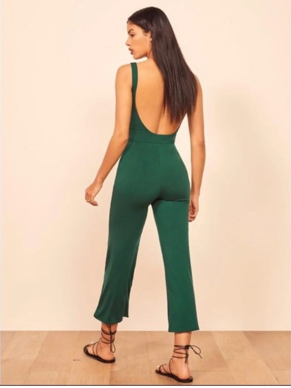 Reformation Rylee Jumpsuit‎ XS Green Low Back Sleeveless Wide Leg Romper
