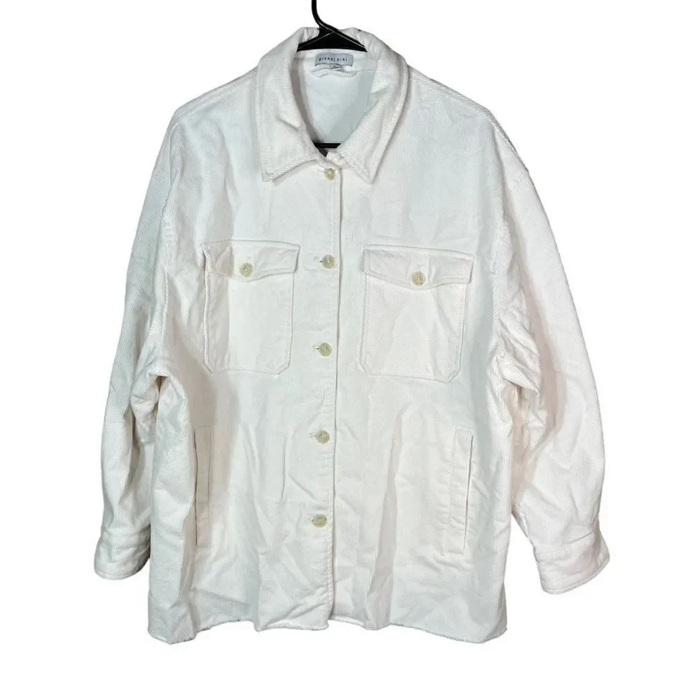 Gianni‎ Bini white Corduroy Button Down Shirt Jacket Size Large