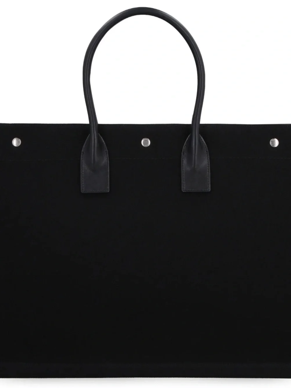 Saint Laurent YSL Rive Gauche Black White Canvas Logo Leather Tote Bag