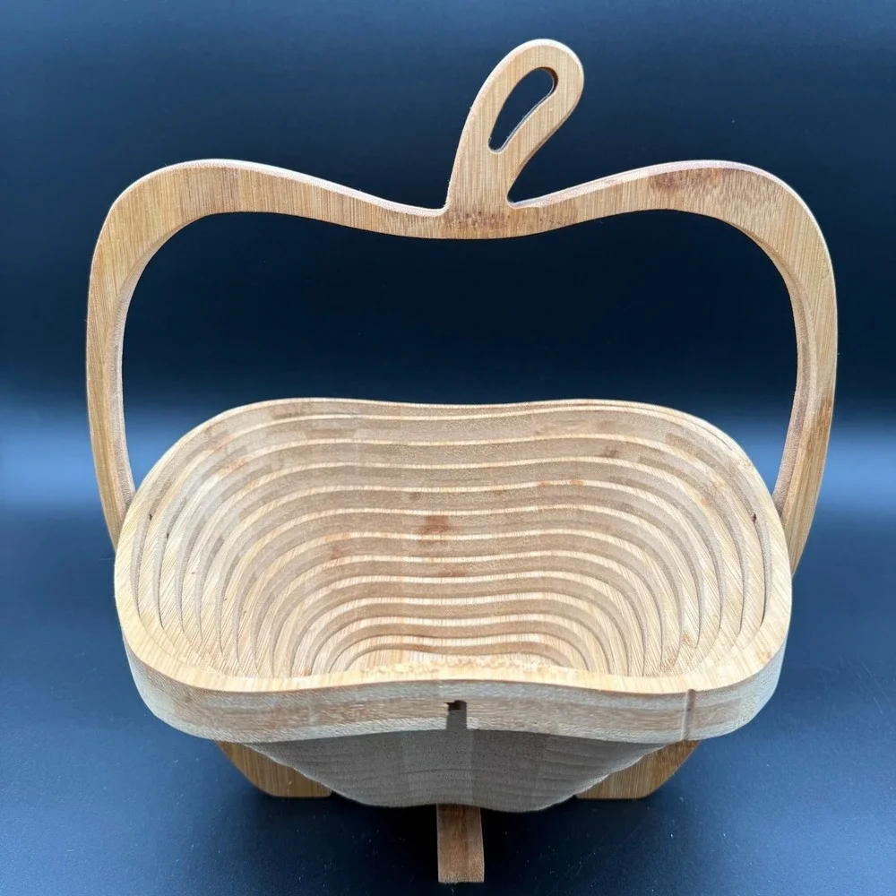 CollapsableApple Basket Wood 11.5 x 10.5in Foldable Fruit Basket