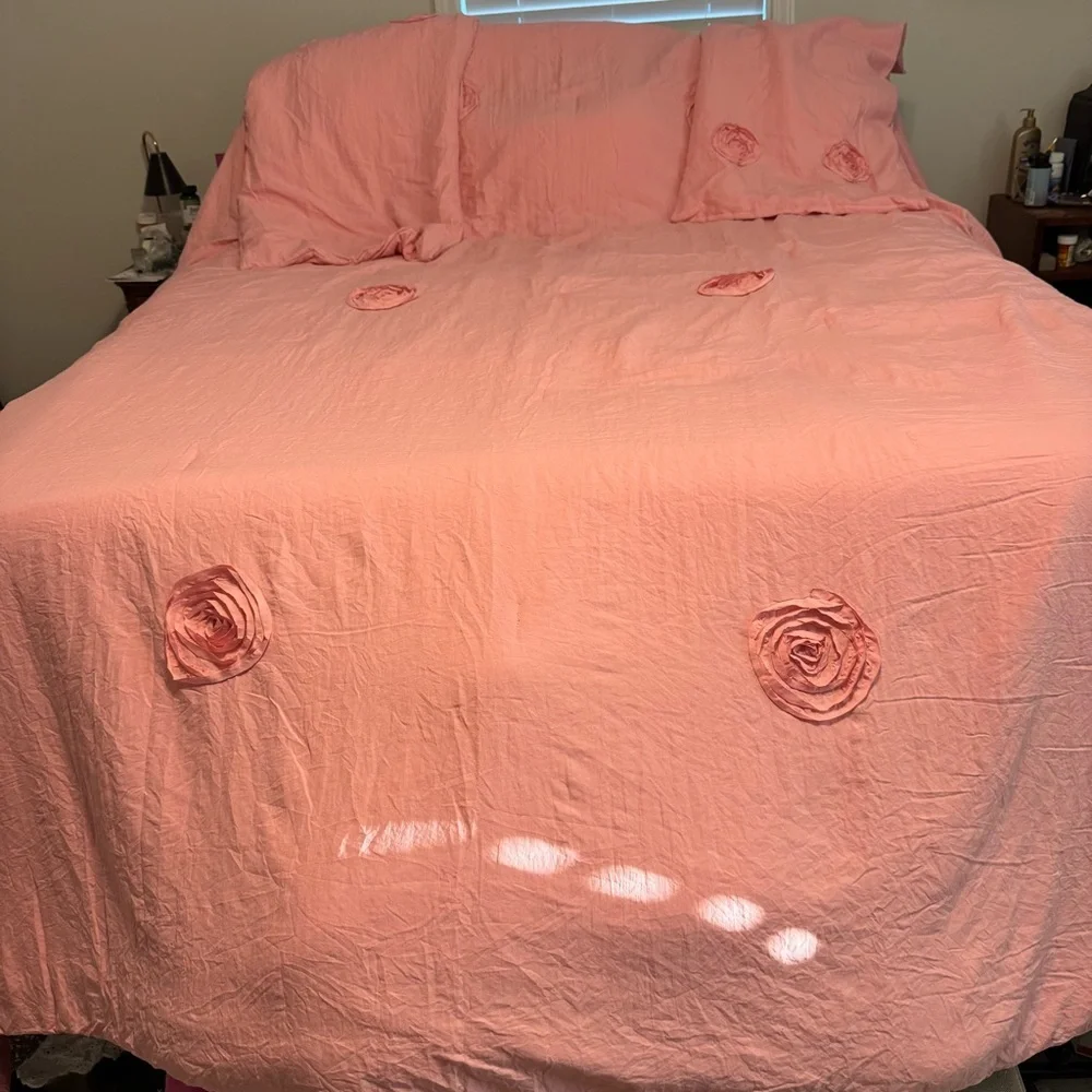 Romantic Rose Appliqué Comforter Set in Blush‎