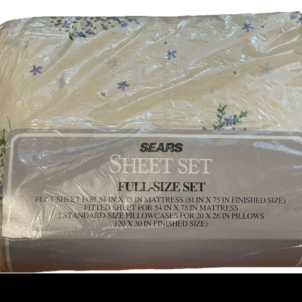 🆕Sears Full-Size Sheet Set beige with Purple Floral cottage core 1980s double‎