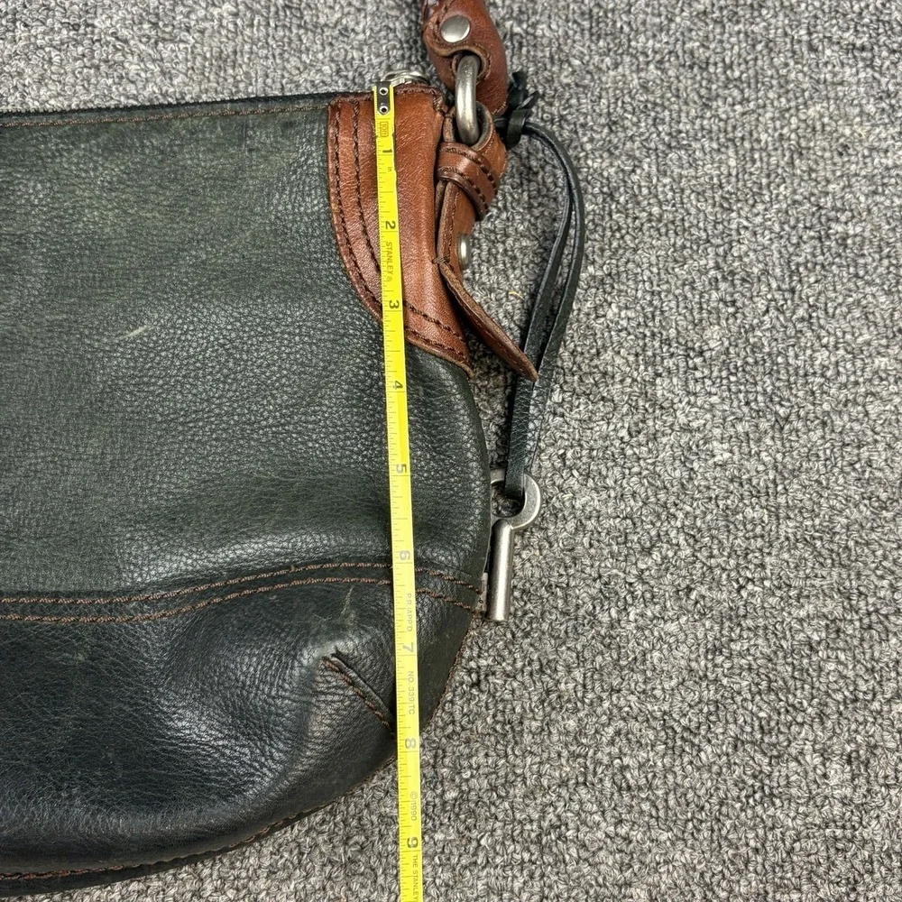 Fossil Black Brown Leather Hobo Shoulder Bag Braided Strap Key Charm