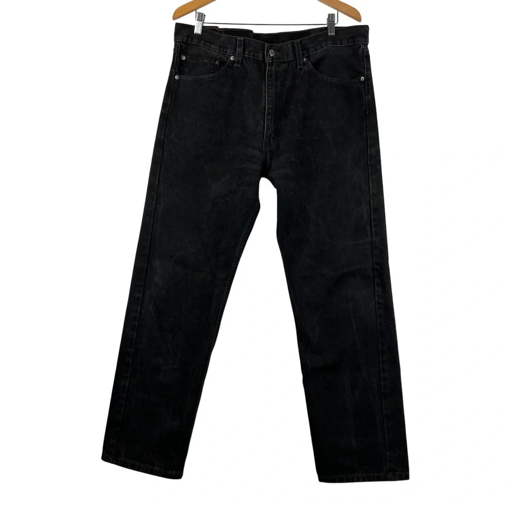 Levis 505 Jeans Mens 38x32 Regular Fit Black Denim Pants Classic‎ Casual