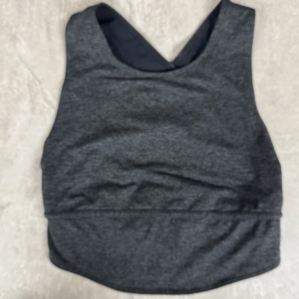 Free People Movement In Your Corner Sports Bra  Criss-Cross Back Charcoal Logo S