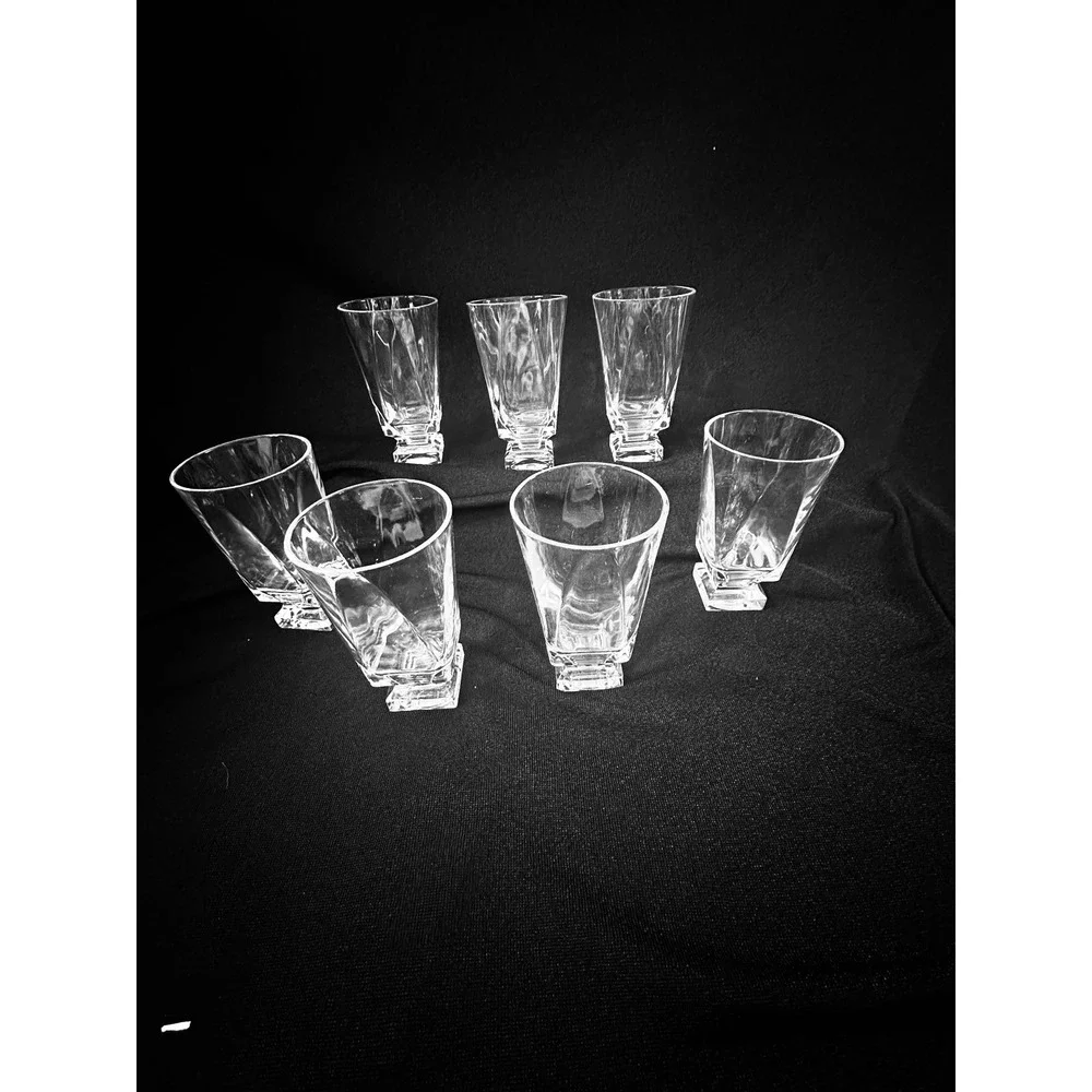 7‎ Fostoria Transition Crystal Highball Tumblers Square Base Set of 7 MCM 5.75