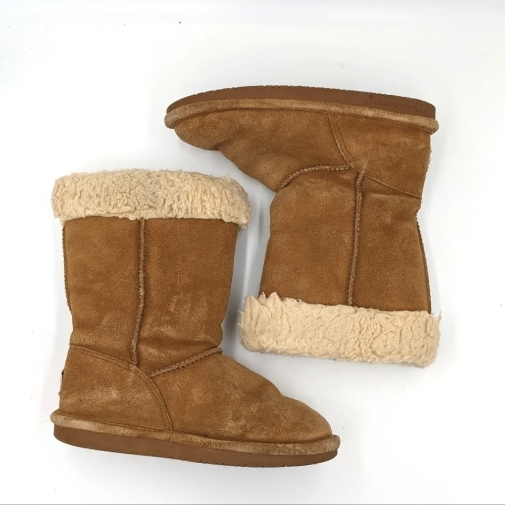 BearPaw Brown Leather Sherpa Lined Boot 3Y Youth