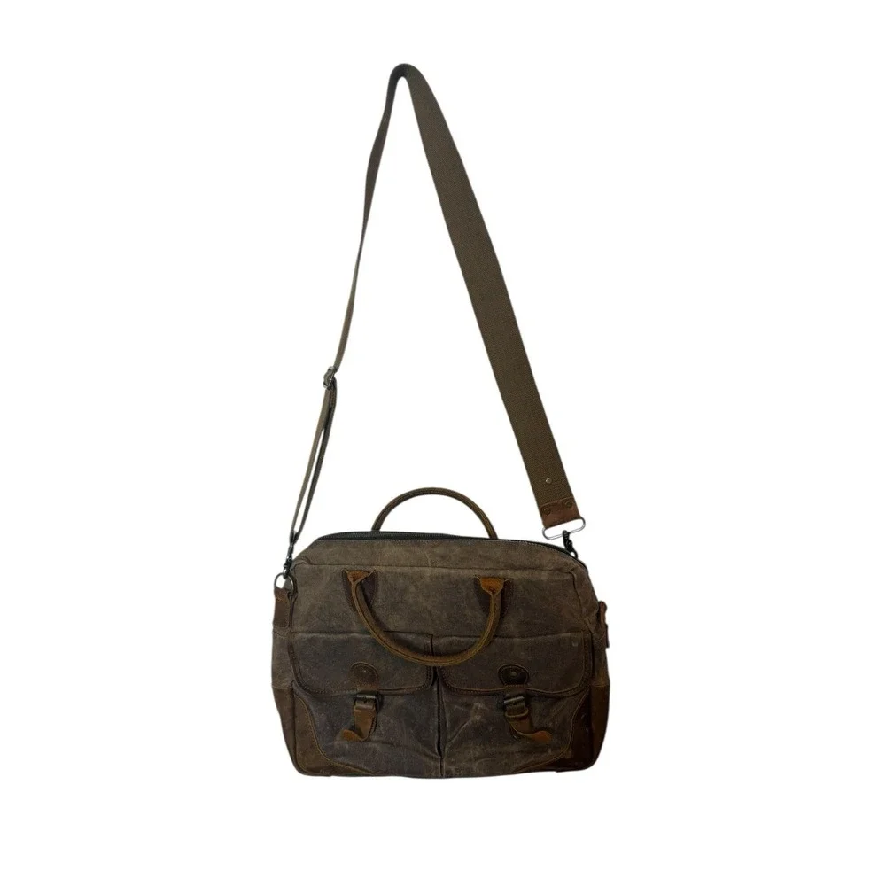 S-ZONE Canvas Leather Laptop Tote‎ Bag Briefcase Messenger Shoulder Strap Handle