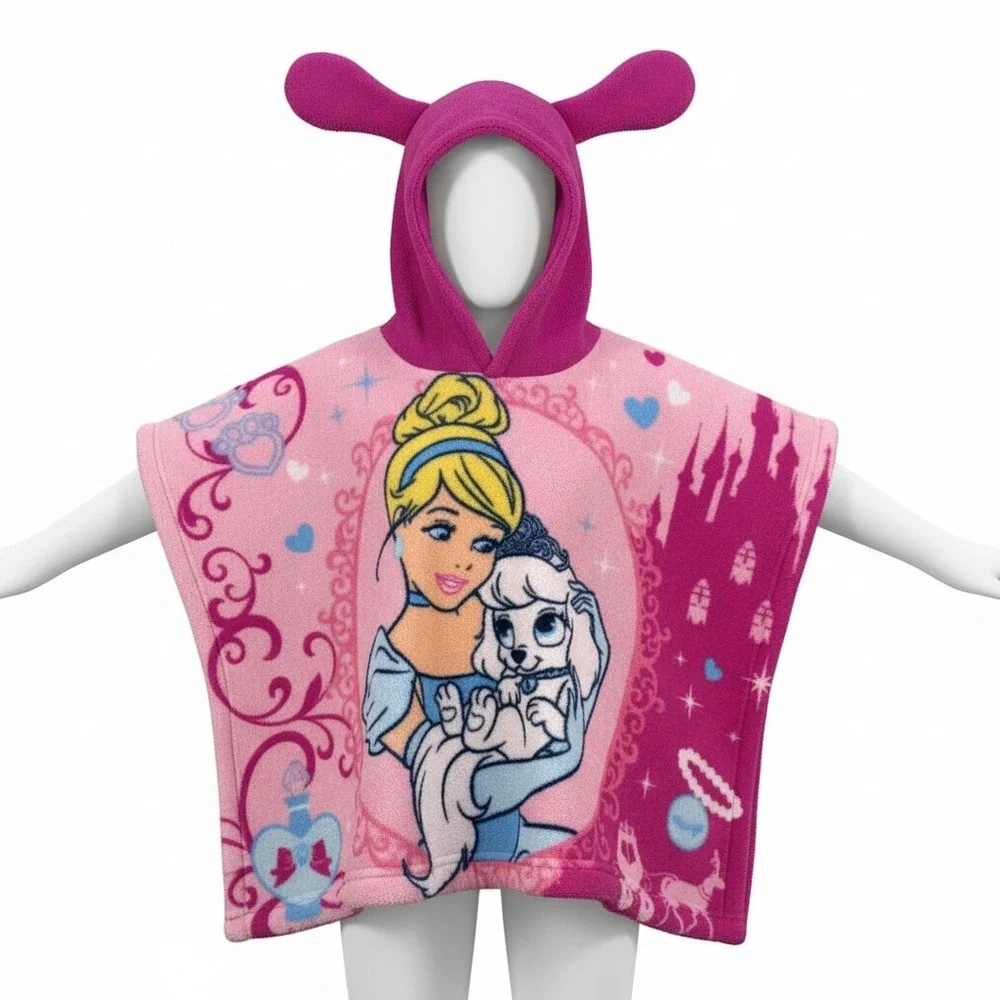 Disney Princess Cinderella Fleece Hooded Poncho Kids Girl Pink Bunny Ears Easter