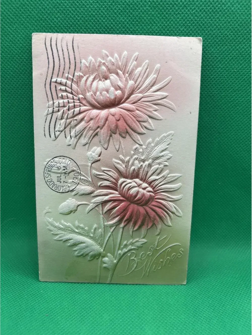 Vintage Embossed Postcard with Floral Design and Best Wishes - Box1