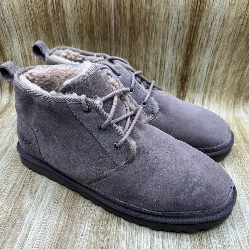 UGG Neumel Chukka Boots Men's Size 14 Grey Suede Sheepskin Lined Shoes 3236‎