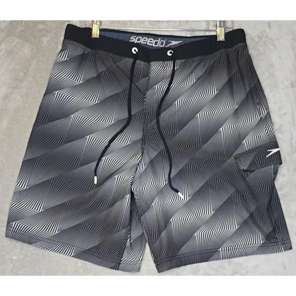 Speedo Swim‎ Shorts Men's 36 Gray Trunks Beachwear Above The Knee Lightly Worn
