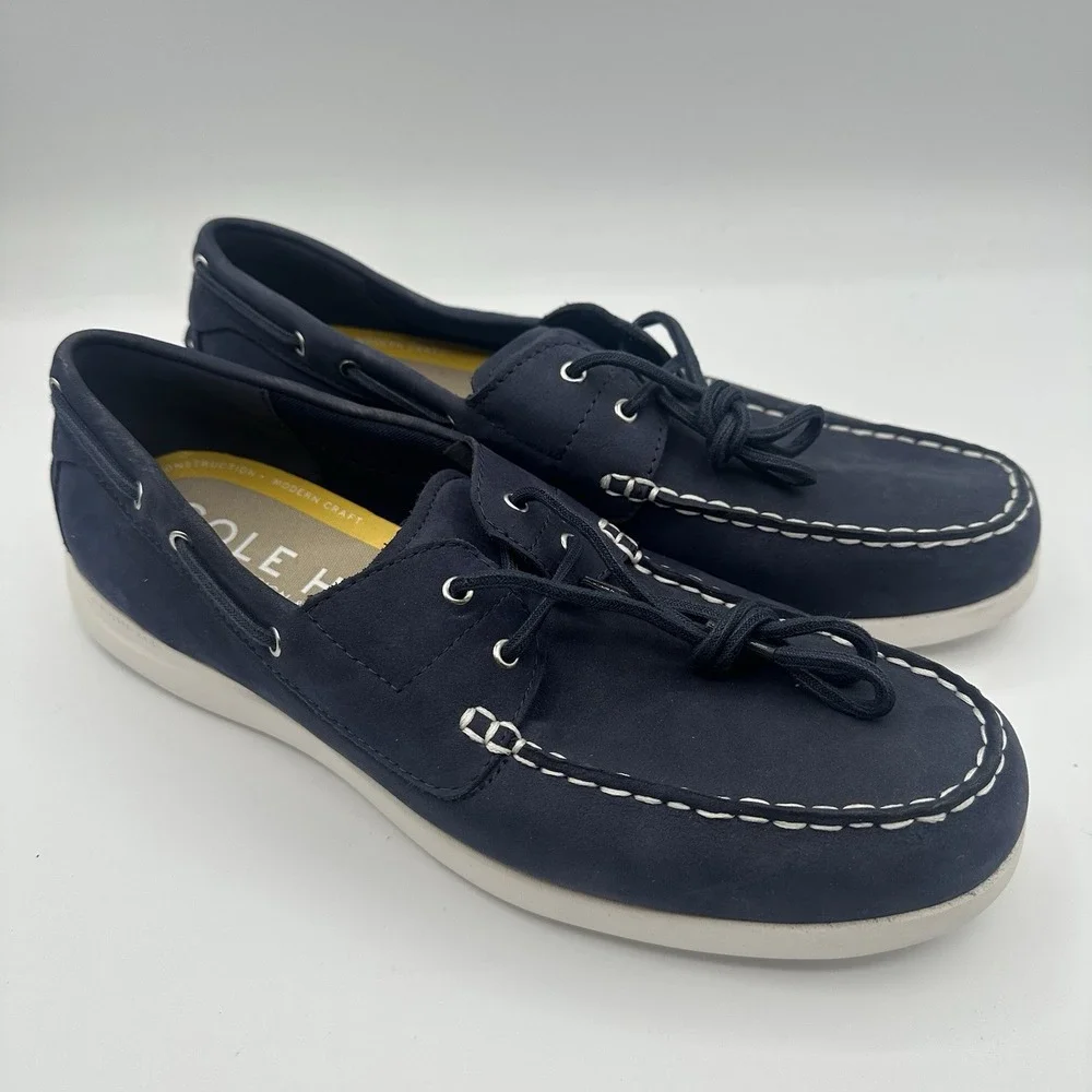 Cole Haan Grand Atlantic Boat Shoes Mens Sz 9 M Marine Navy Blue Lace Up‎ C36080