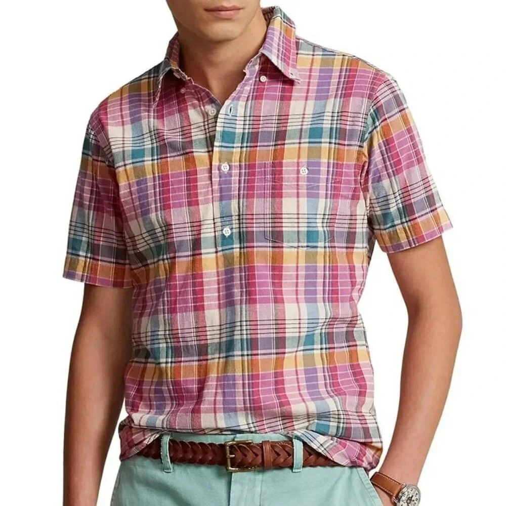 Polo Ralph Lauren Men's Classic Fit Madras Poplin Popover Shirt Size L MSRP $148