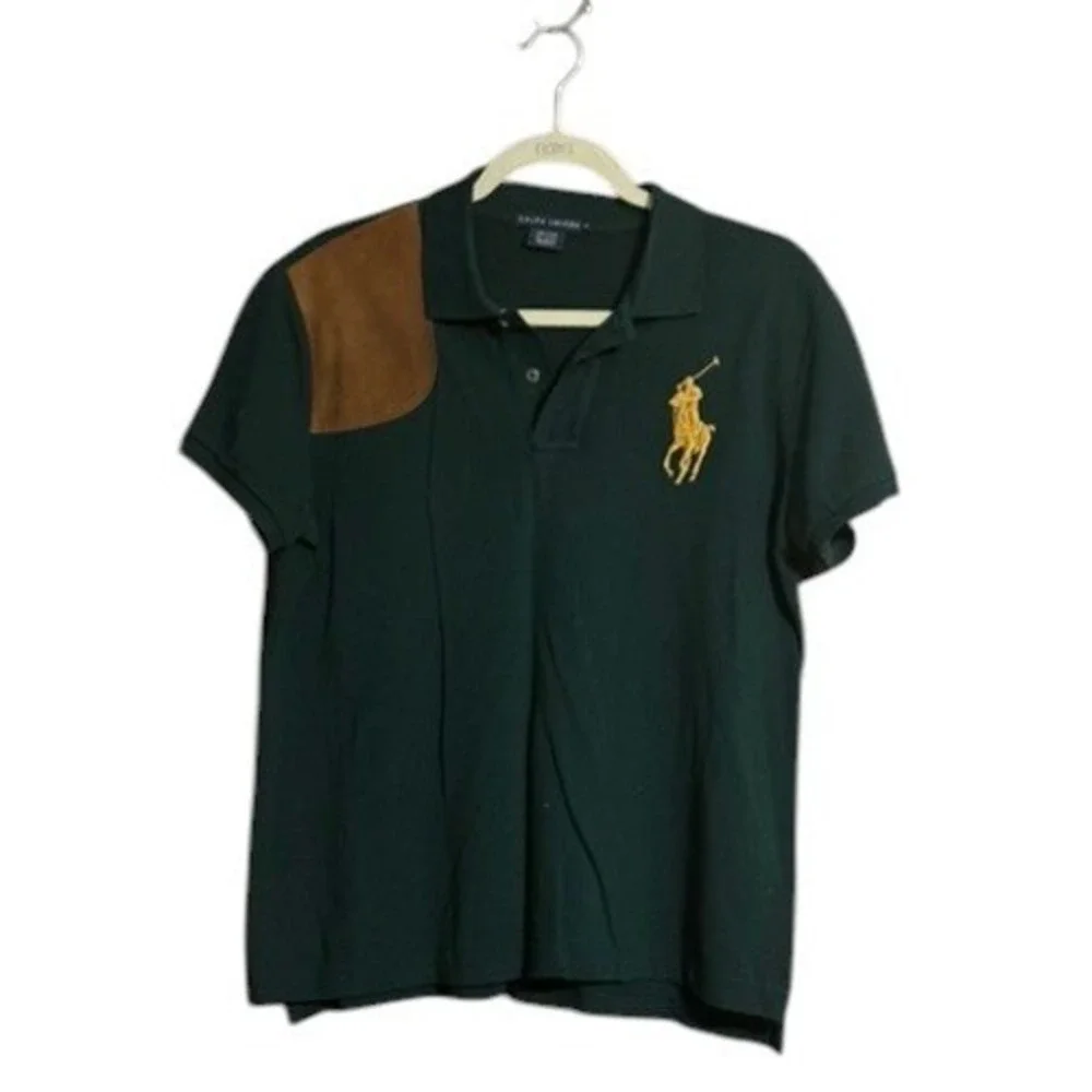 Ralph Lauren Mens Big Pony Polo Shirt Green Gold Shooting Patch XL Cotton Pique