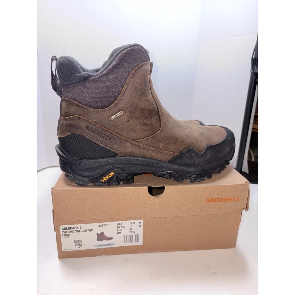 Merrell Mens 11.5‎ M Coldpack 3 Thermo Tall J037201 Waterproof Zipper Earth Boot