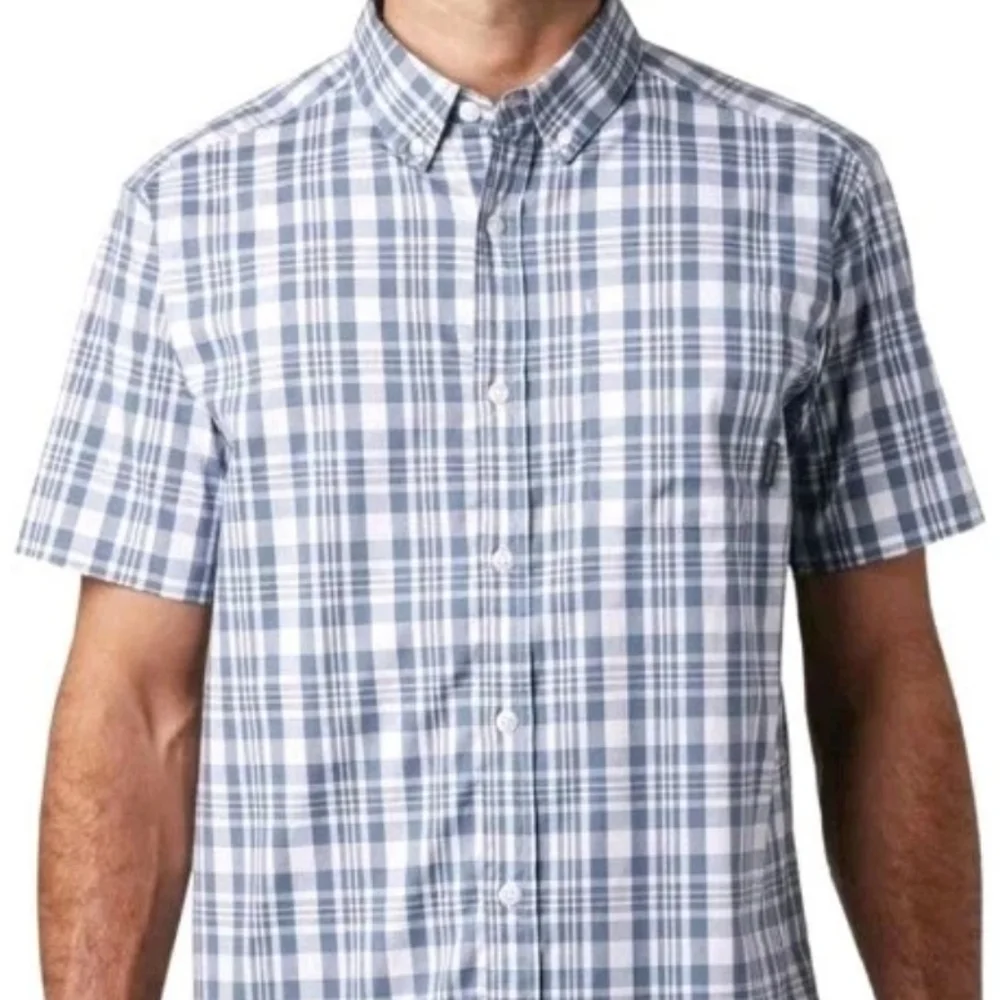 Columbia Rapid Rivers Shirt Men XXL Blue Plaid Poplin Stretch Cotton Button Nwt
