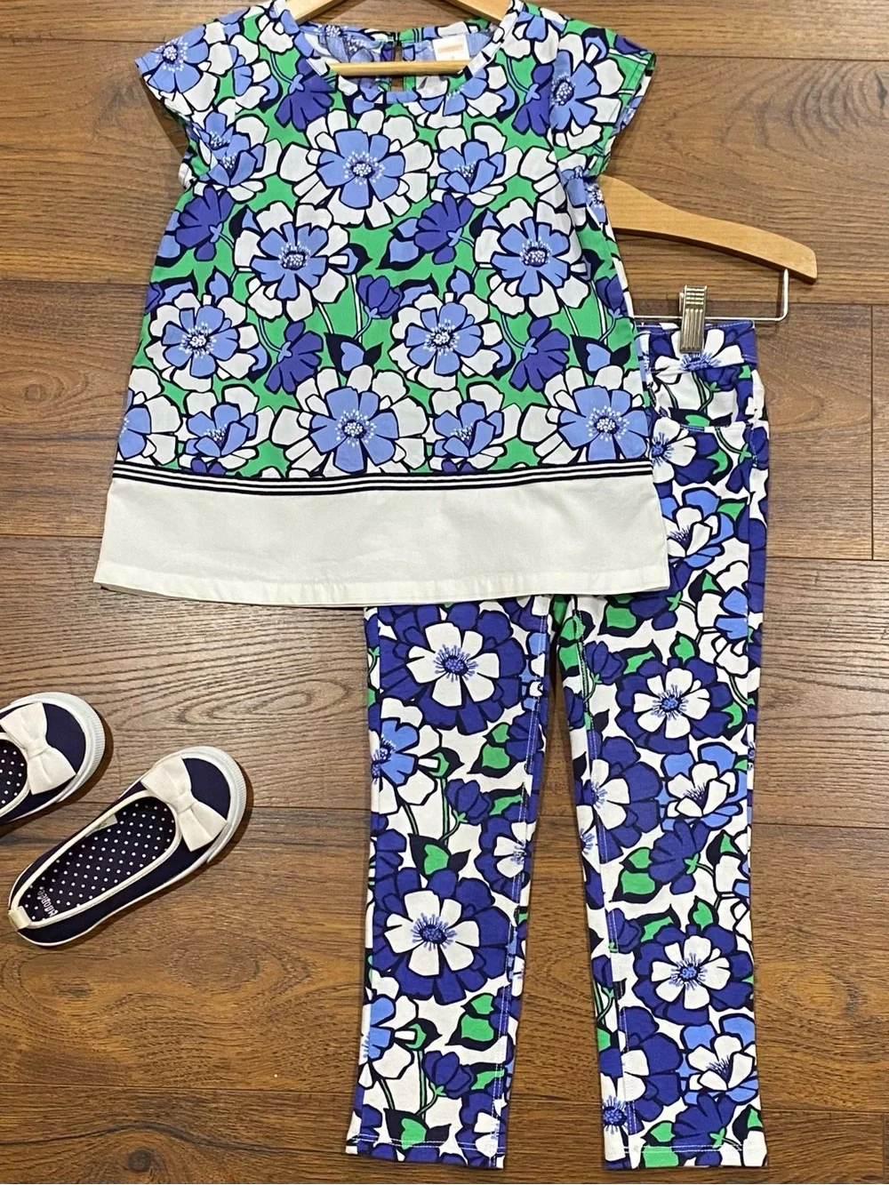 Gymboree Girls ‘Spring Prep’ Blue, Green and White Floral Pant Set Size 5/6