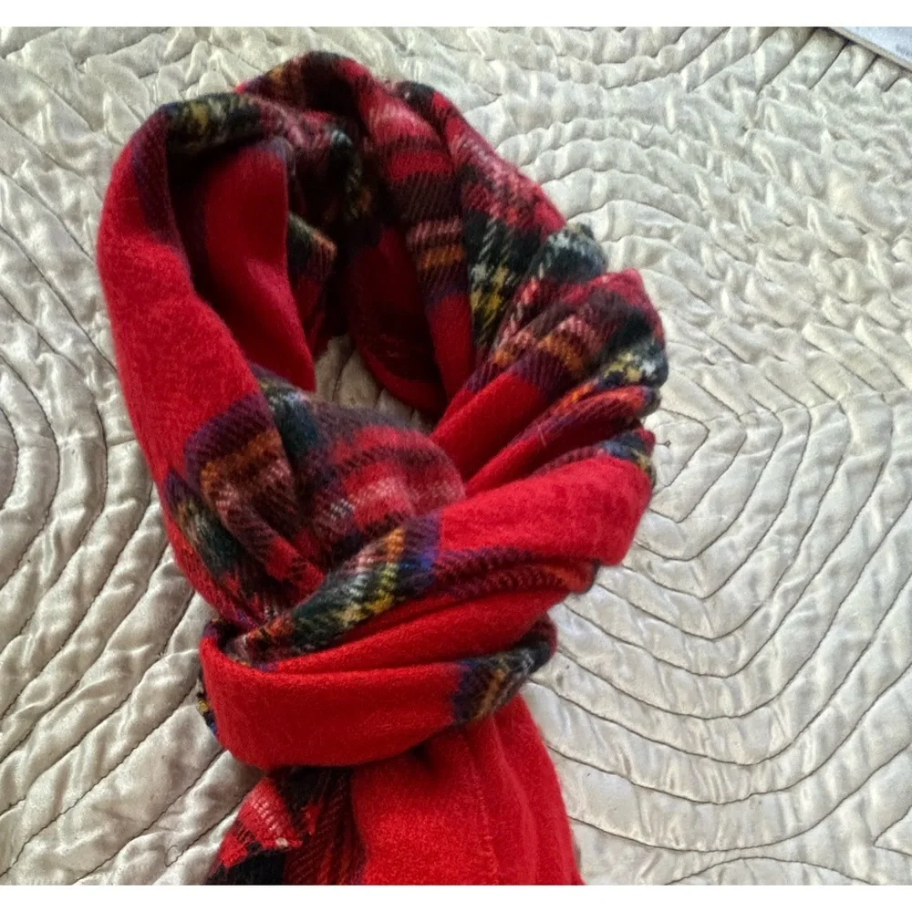 Christian Dior Monsieur Vintage Red Plaid Cashmaire Scarf Made in Japan