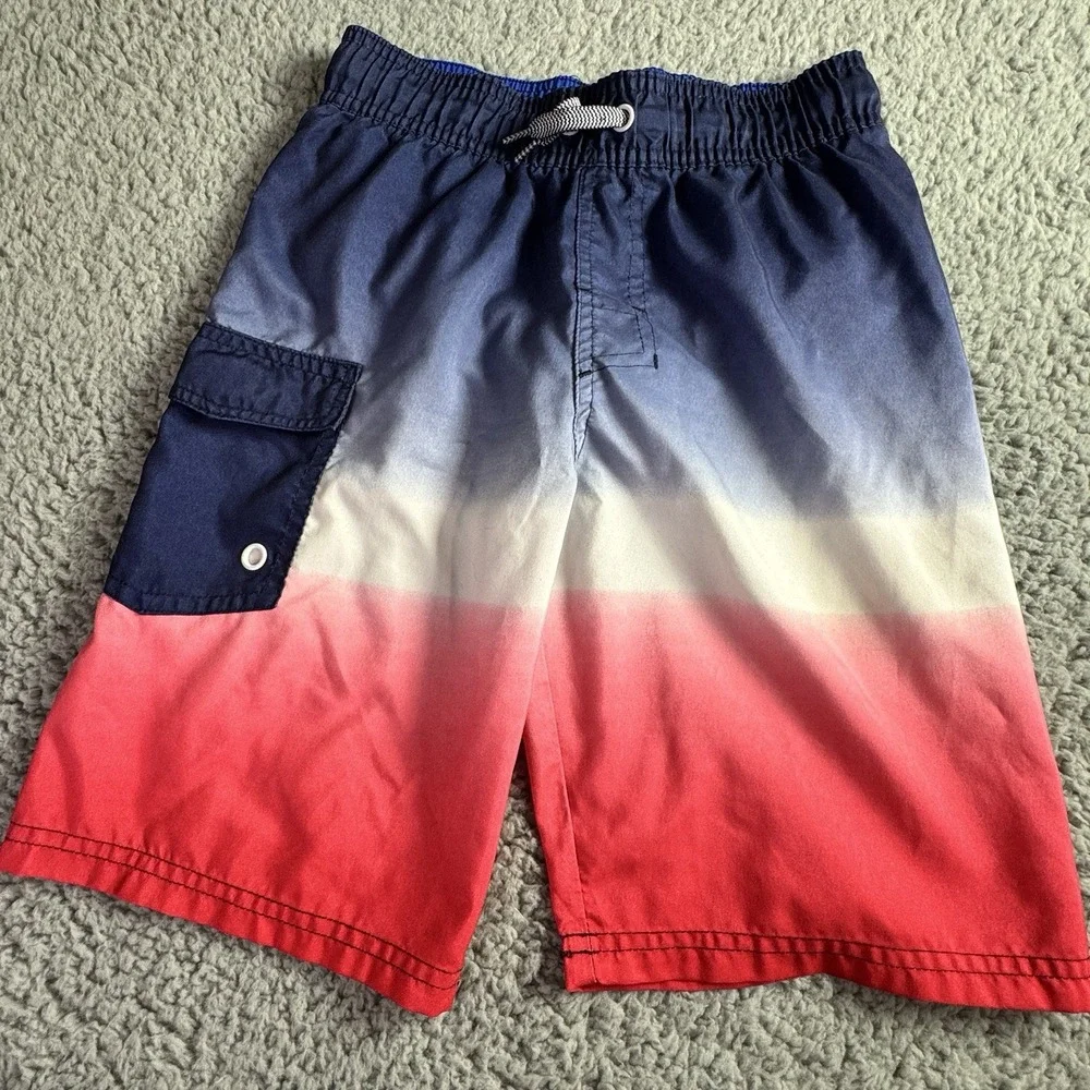 Cat‎ & Jack Boys Red White Blue Swim Trunks Swimsuit UPF 50+ Size Medium 8/10