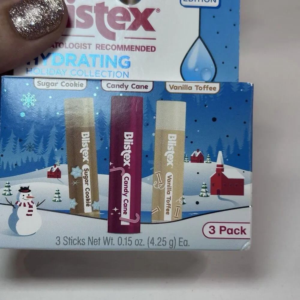 Blistex Holiday Lip Balm Sugar Cookie+Candy Cane+Vanilla Toffee 3 Packs Of 3