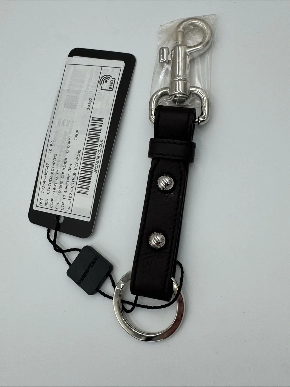 Dolce & Gabbana Dark Brown Leather Keychain with Silver Hardware NWT