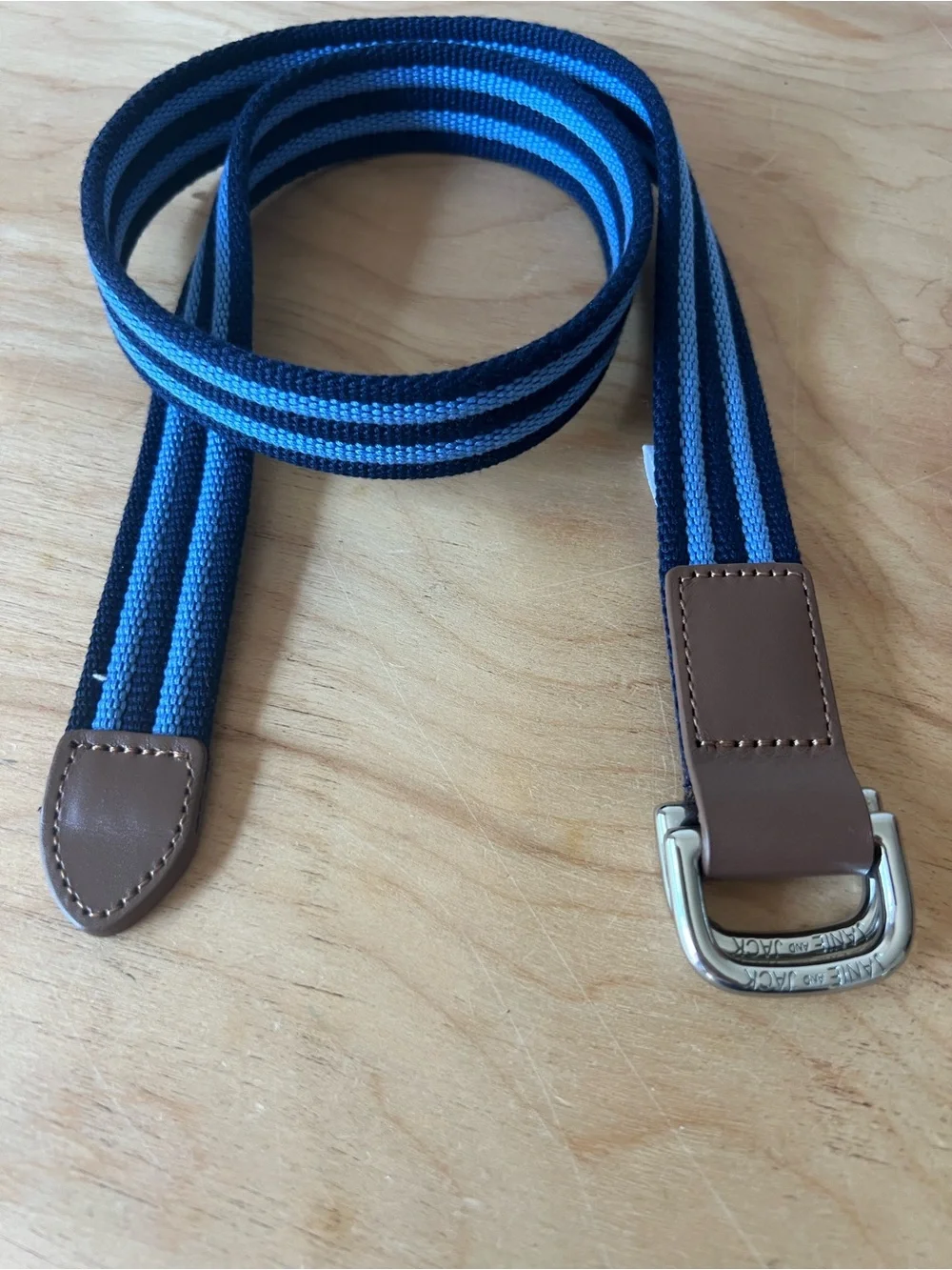 Janie and Jack Blue Striped Canvas Belt, Size 6-8