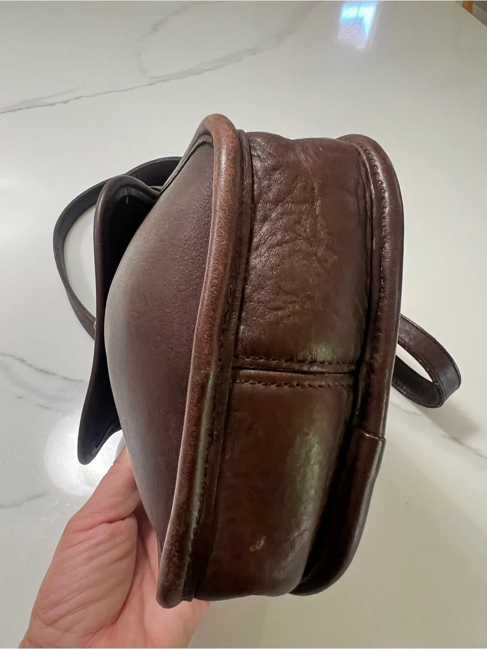 Vintage Coach Brown Leather Crossbody Bag with Gold Hardware.