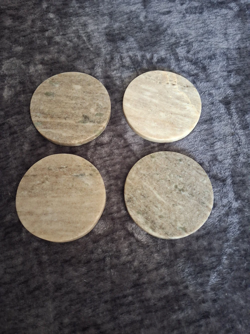 Round Marble Coaster Set, Beige/Gray, Stackable, 4-Pack