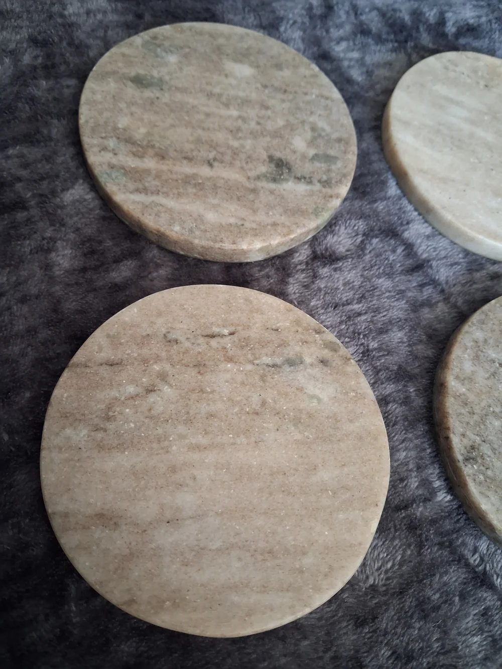 Round Marble Coaster Set, Beige/Gray, Stackable, 4-Pack