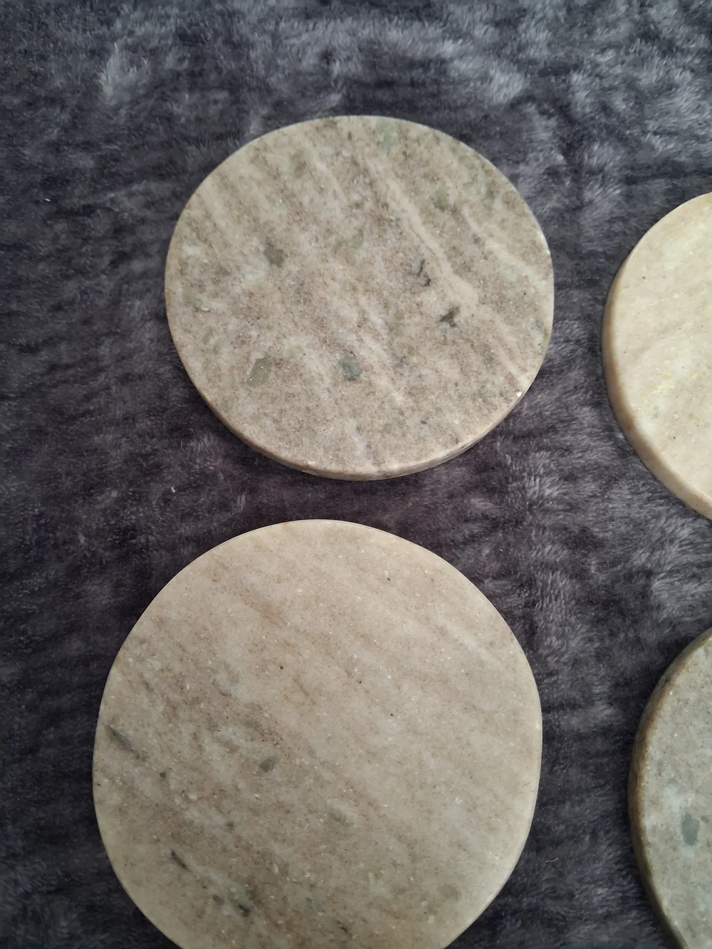 Round Marble Coaster Set, Beige/Gray, Stackable, 4-Pack