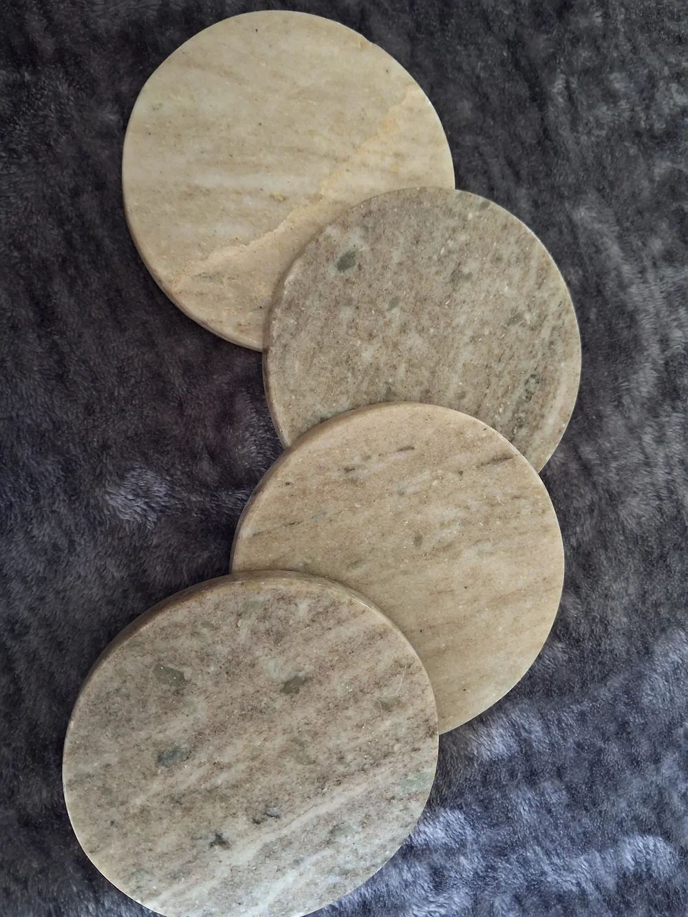 Round Marble Coaster Set, Beige/Gray, Stackable, 4-Pack