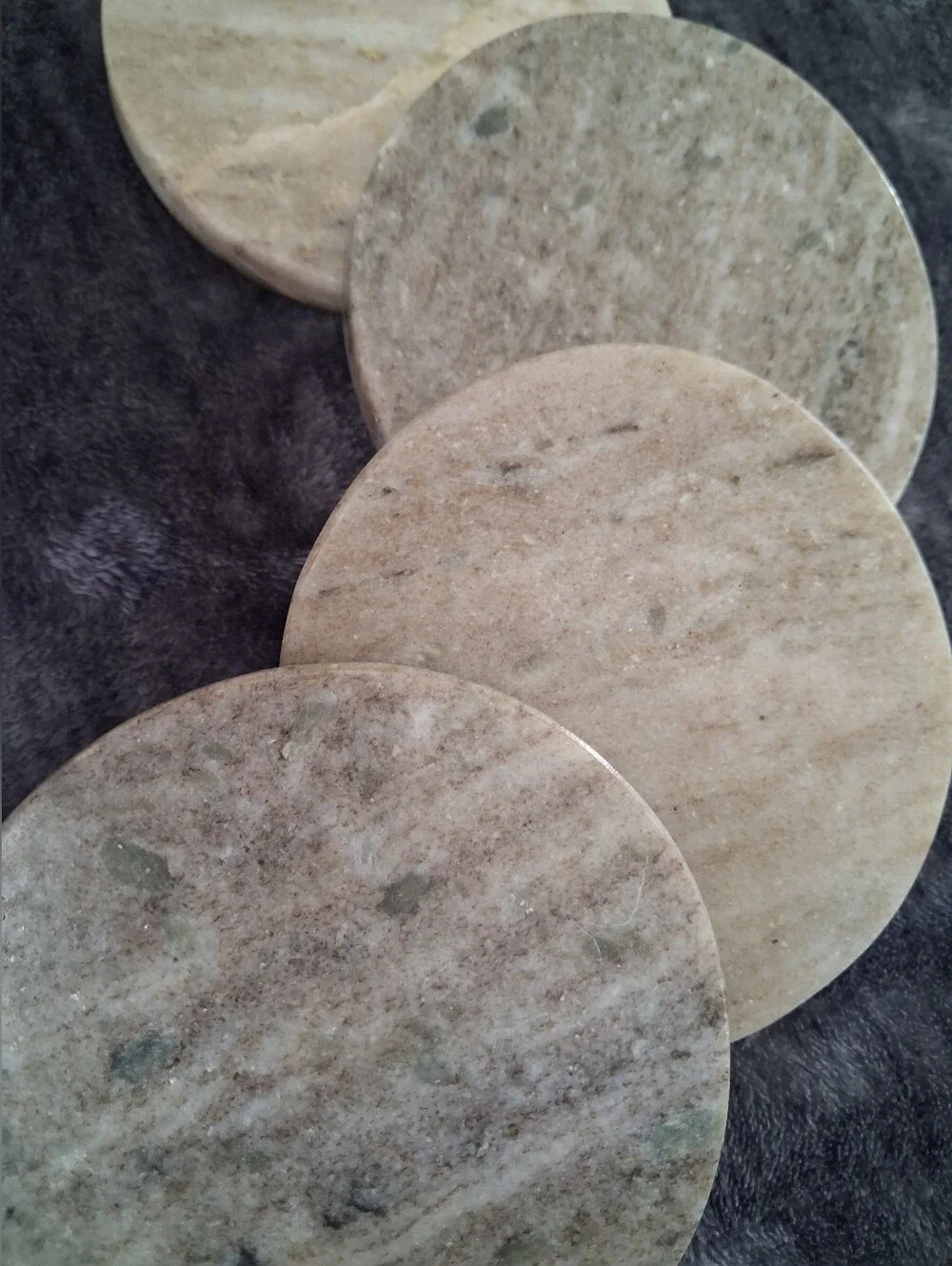 Round Marble Coaster Set, Beige/Gray, Stackable, 4-Pack