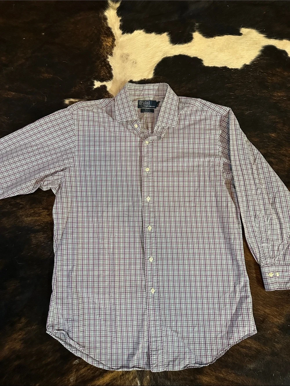 Polo by Ralph Lauren Regent Classic Fit Shirt, Purple Green White Plaid Cotton