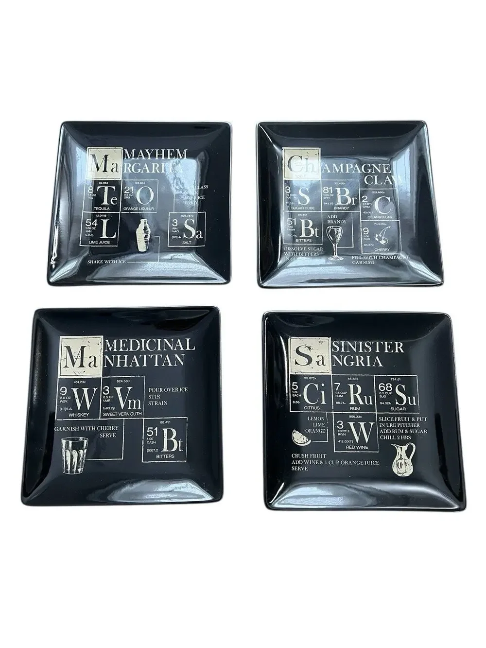 Pottery Barn Vintage Retired Periodic Cocktail Plates - Set of 4 (6